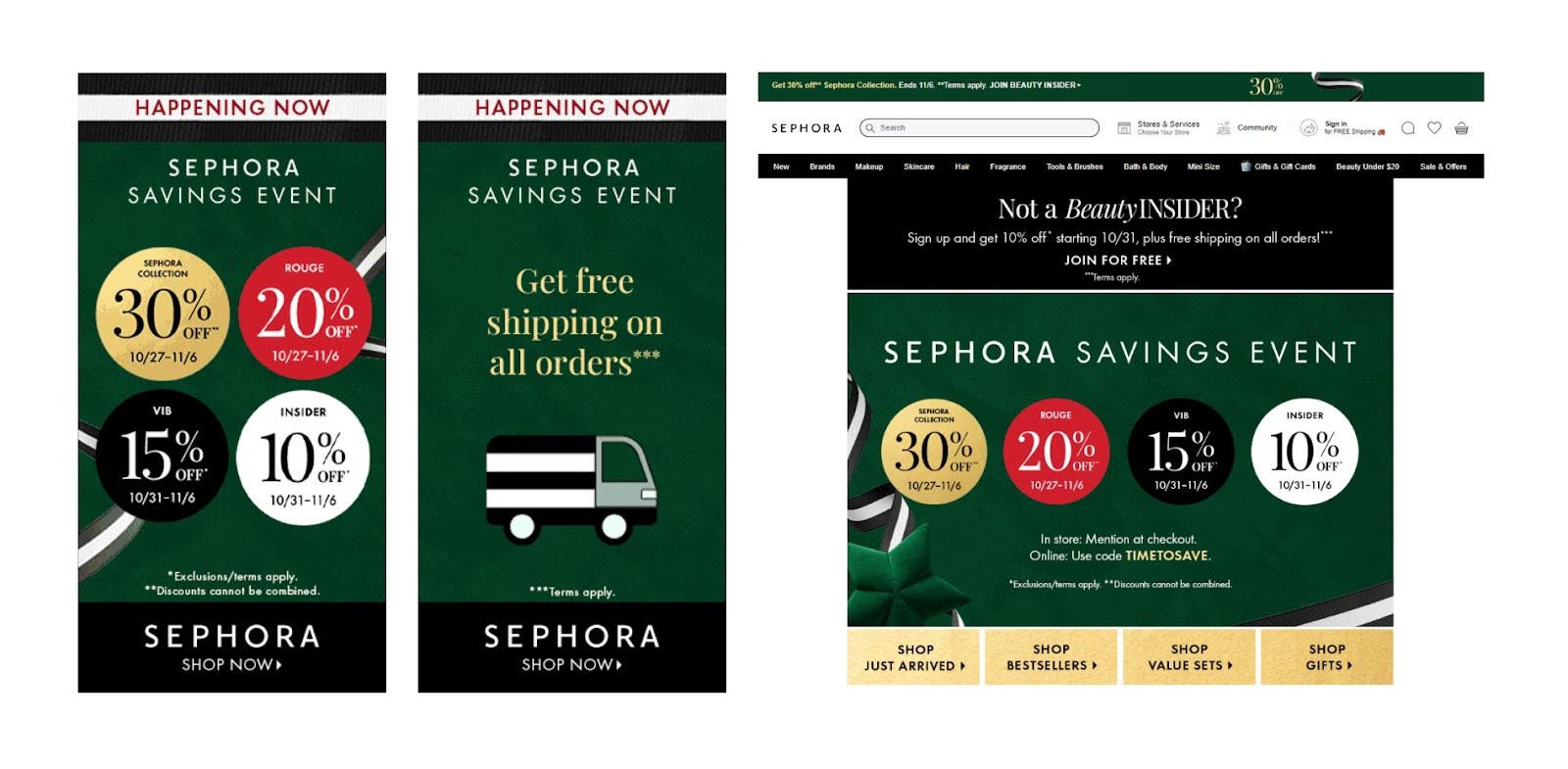 Sephora's Google ad banners promoting discounts