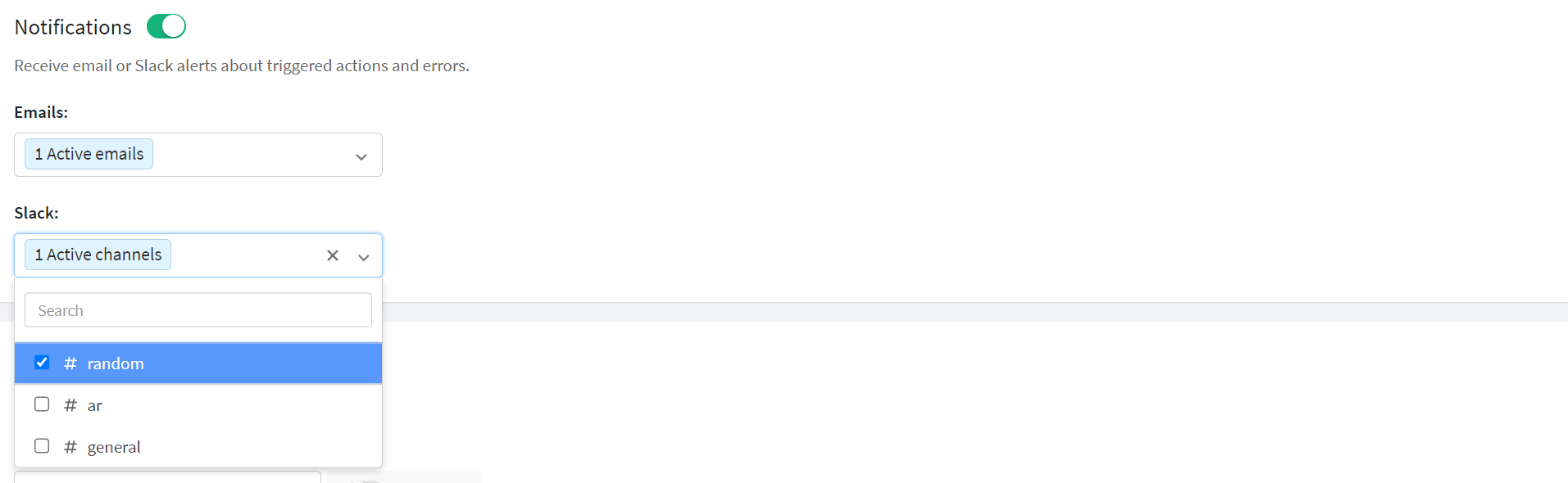 setting up notifications for an automated rule