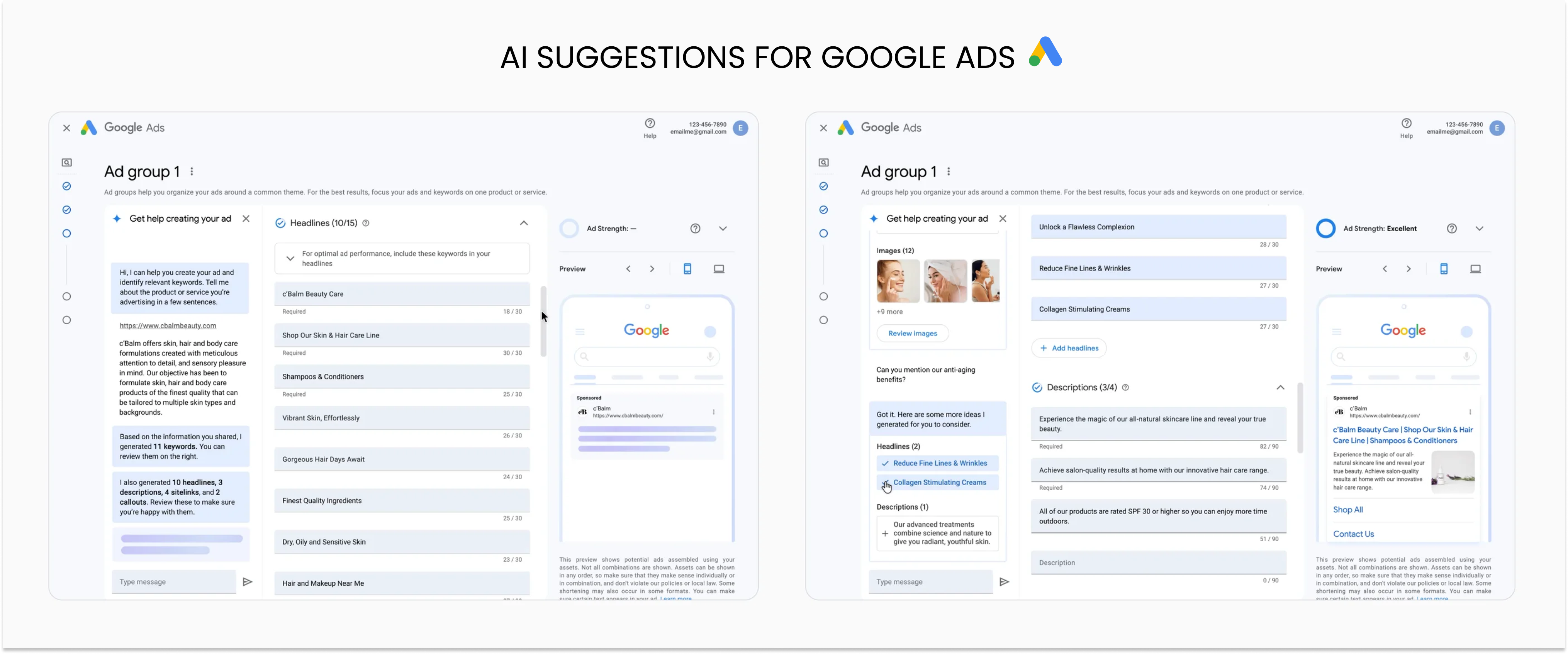 Google AI suggestions for ad creation 