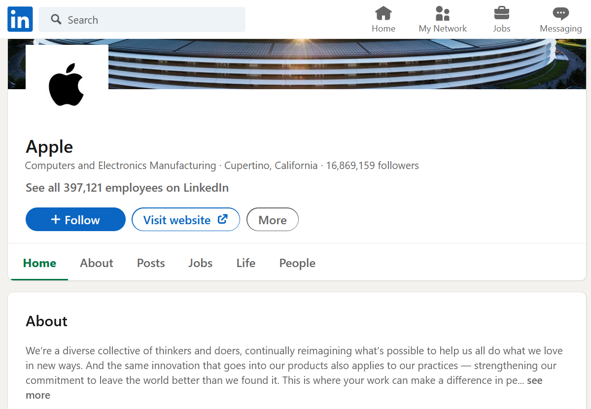 apple's linkedin page