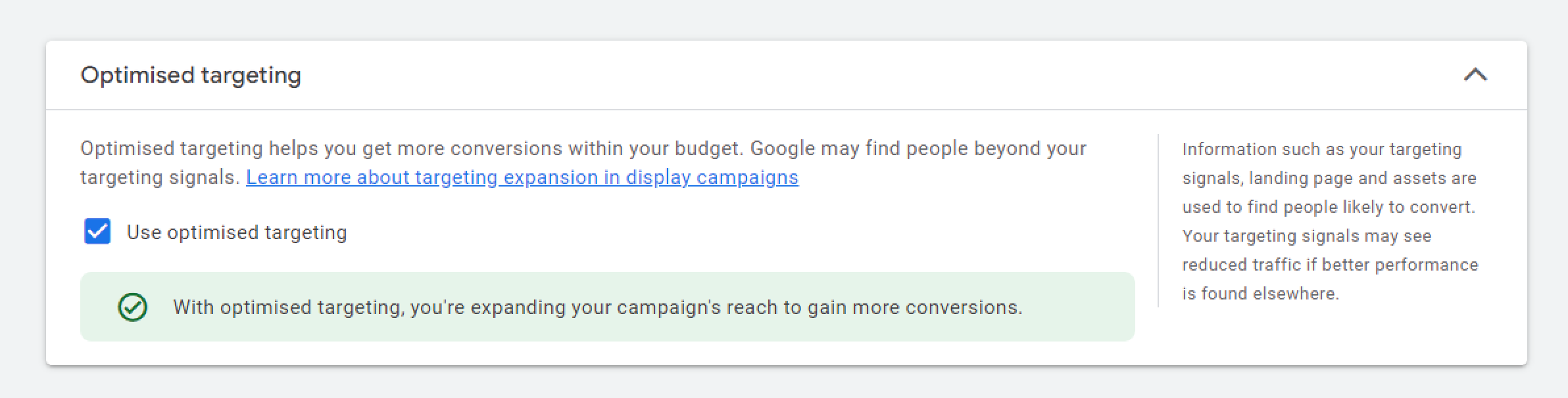 Enabling optimized targeting for Google ads