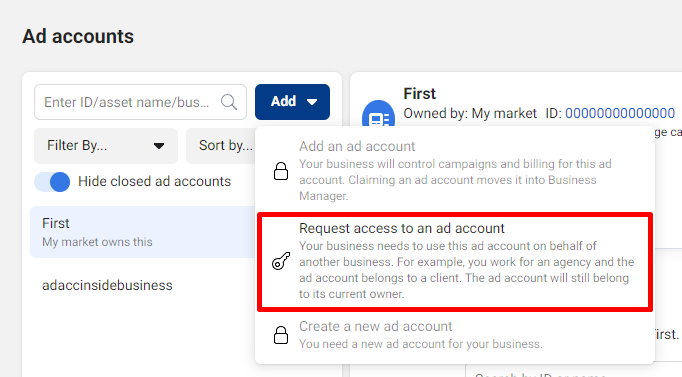 request access to an ad account