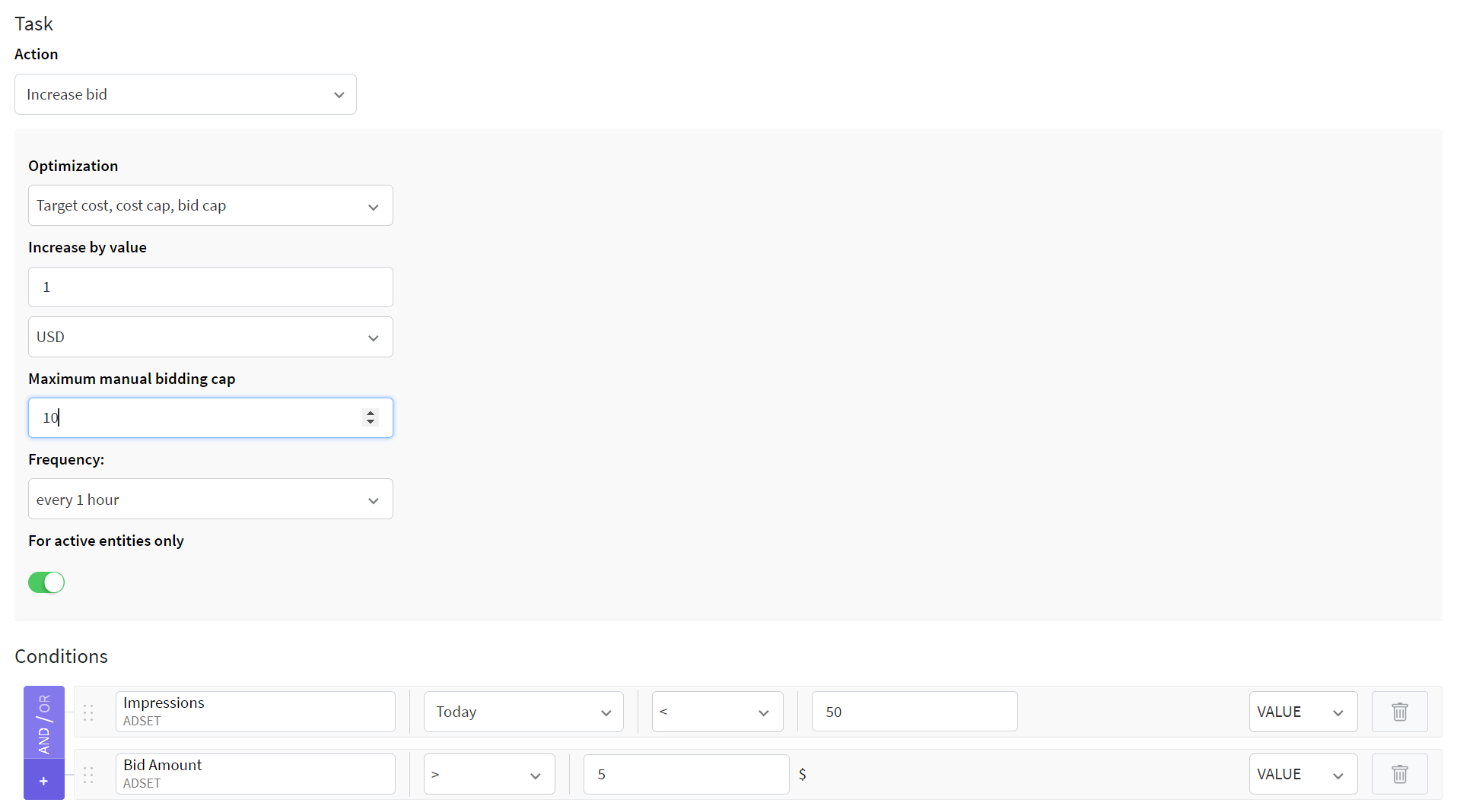 increase bid automated rule