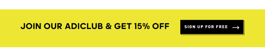 Adidas' ad banner with a discount offer