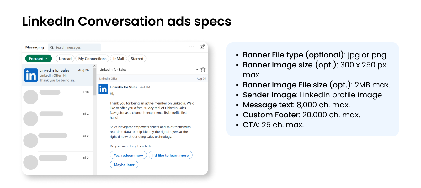 LinkedIn conversation ads specs