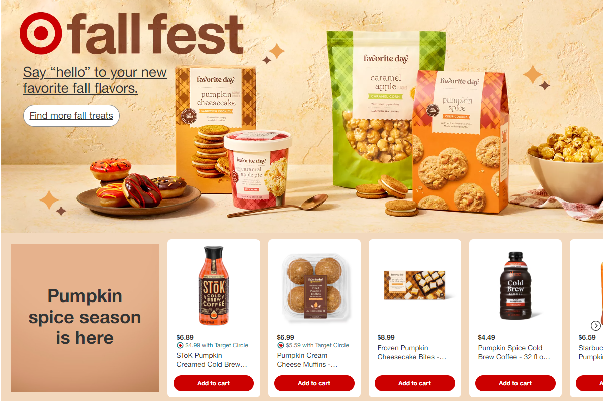 Fall-themed products on Target's website