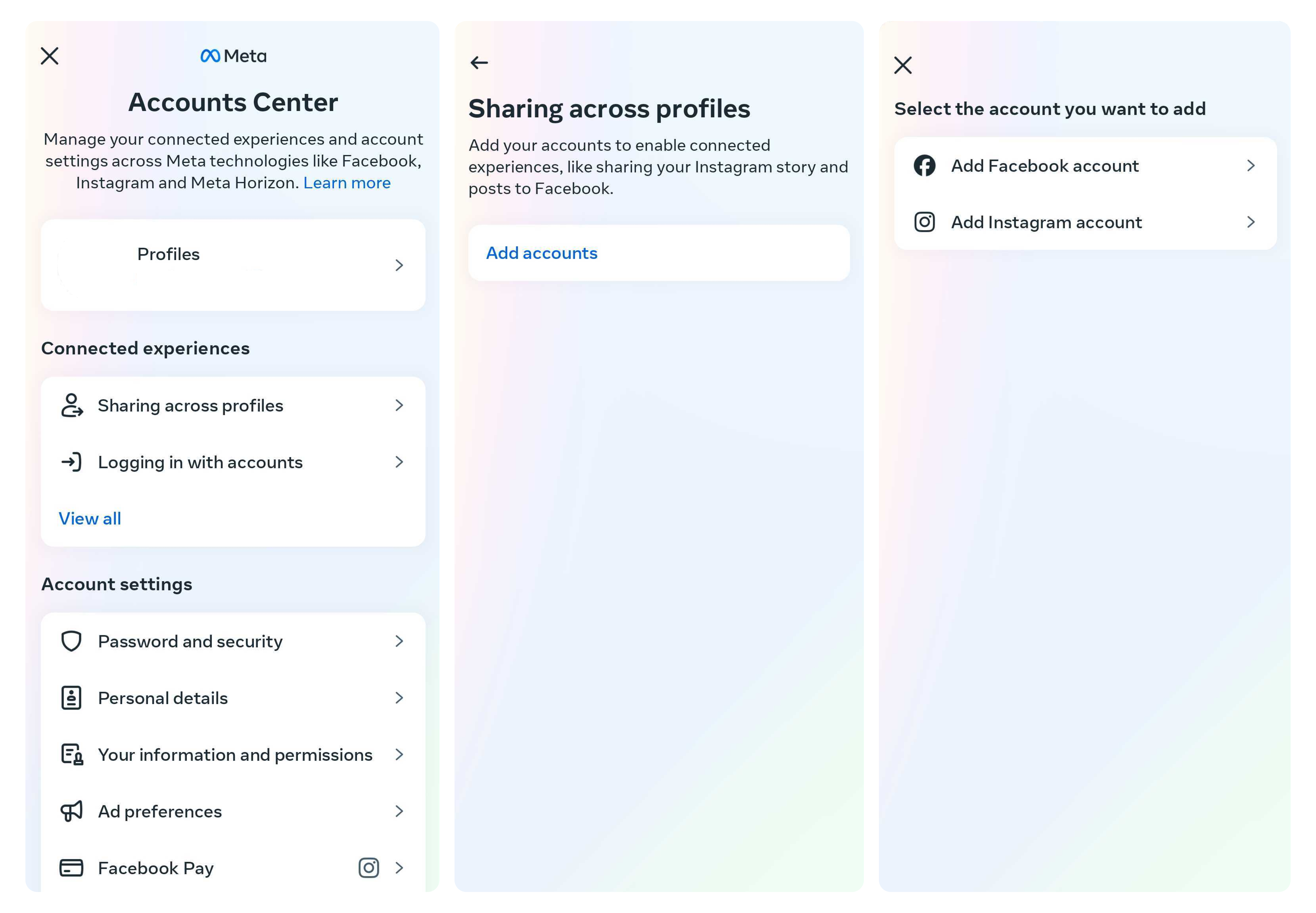 Linking Facebook and Instagram accounts