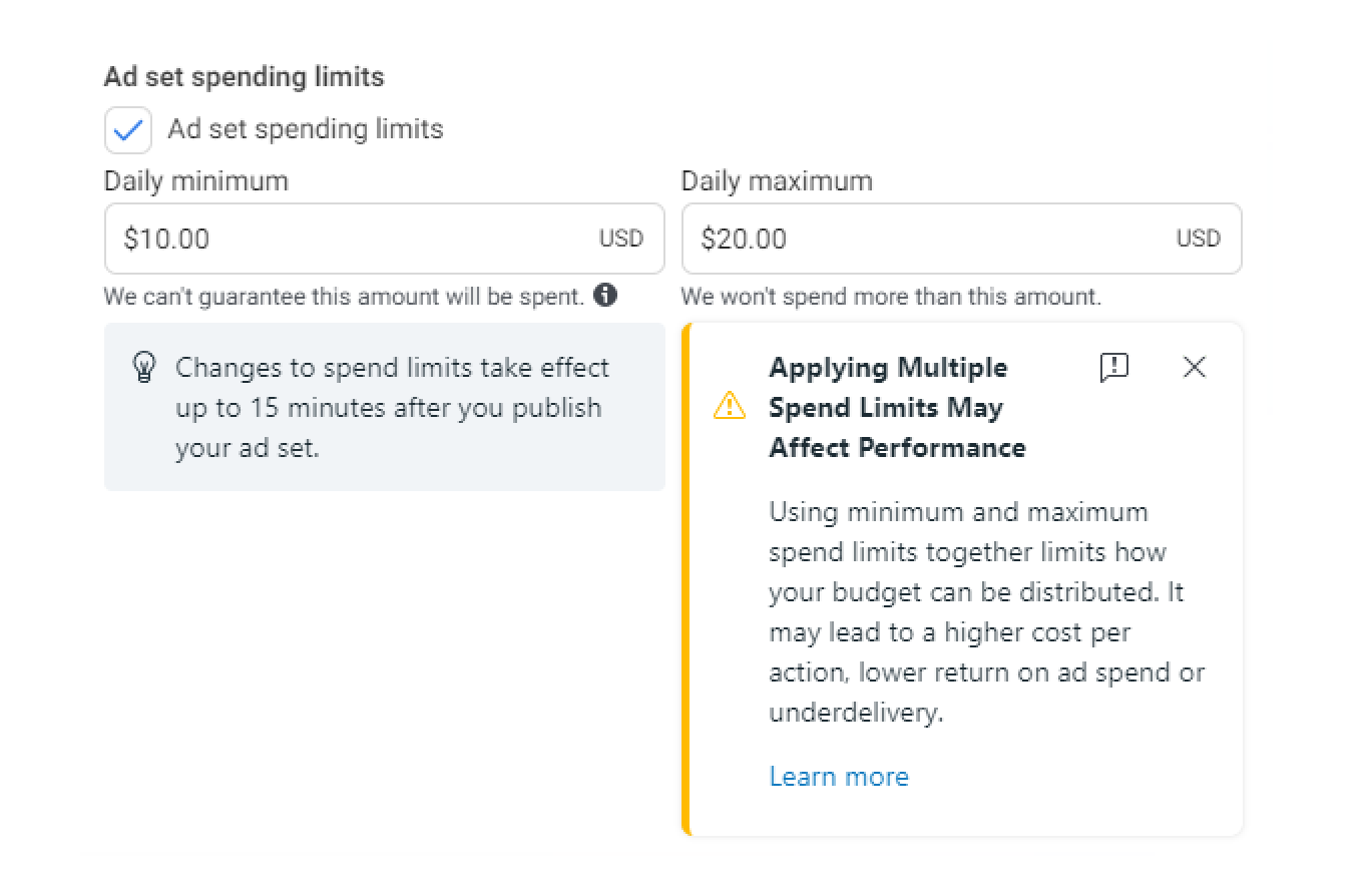 Setting ad set spending limits for Meta ad campaigns