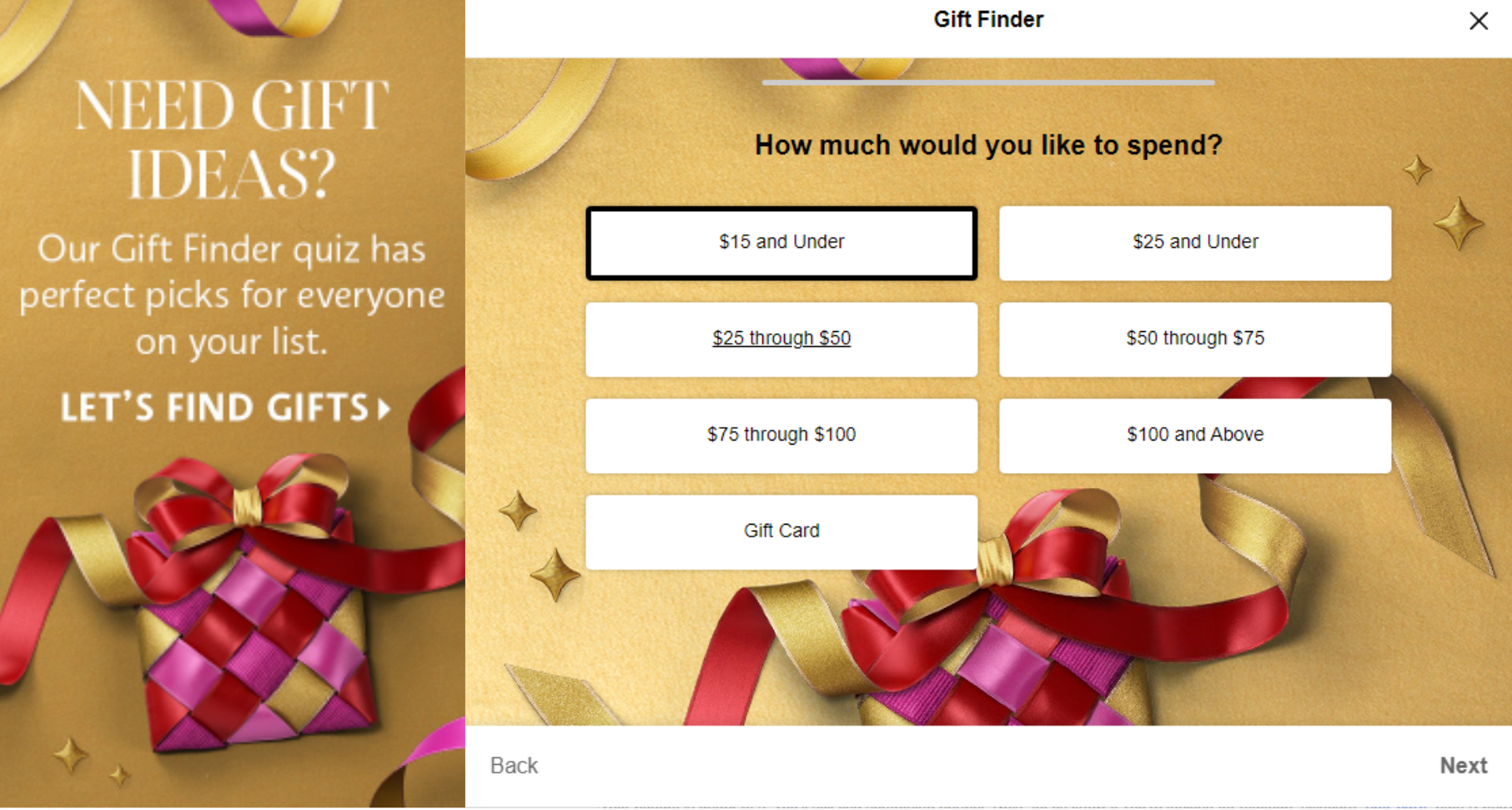 a quiz that helps to find a perfect gift on Sephora’s website