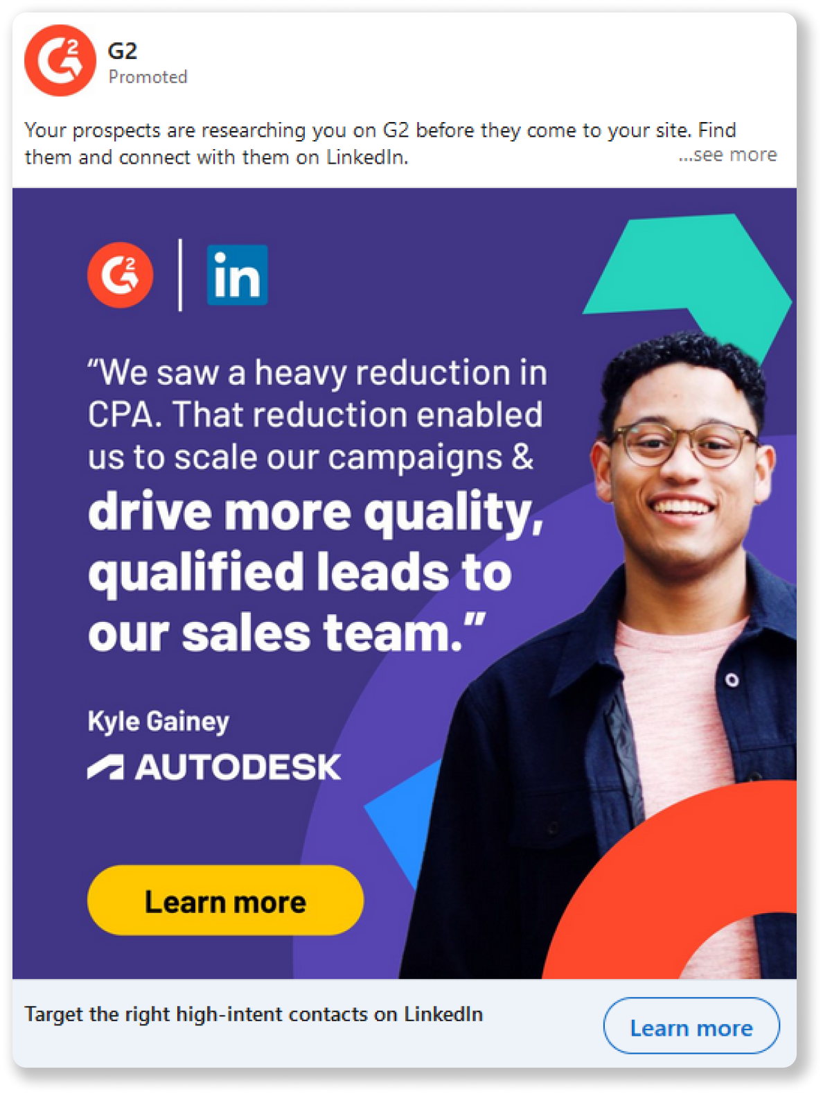 LinkedIn ad with a client testimonial