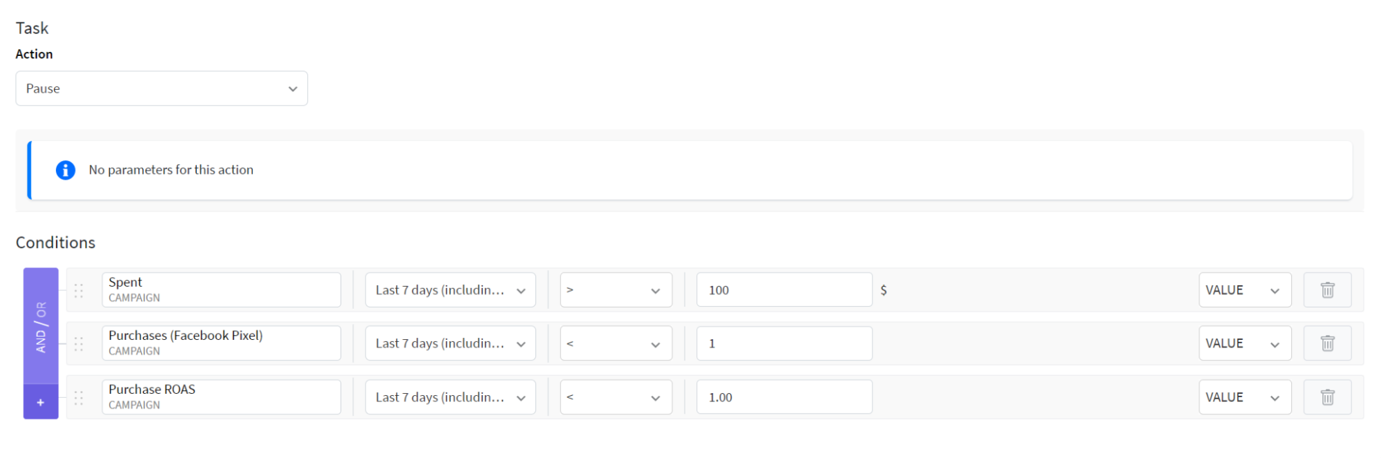 pause automated rule example