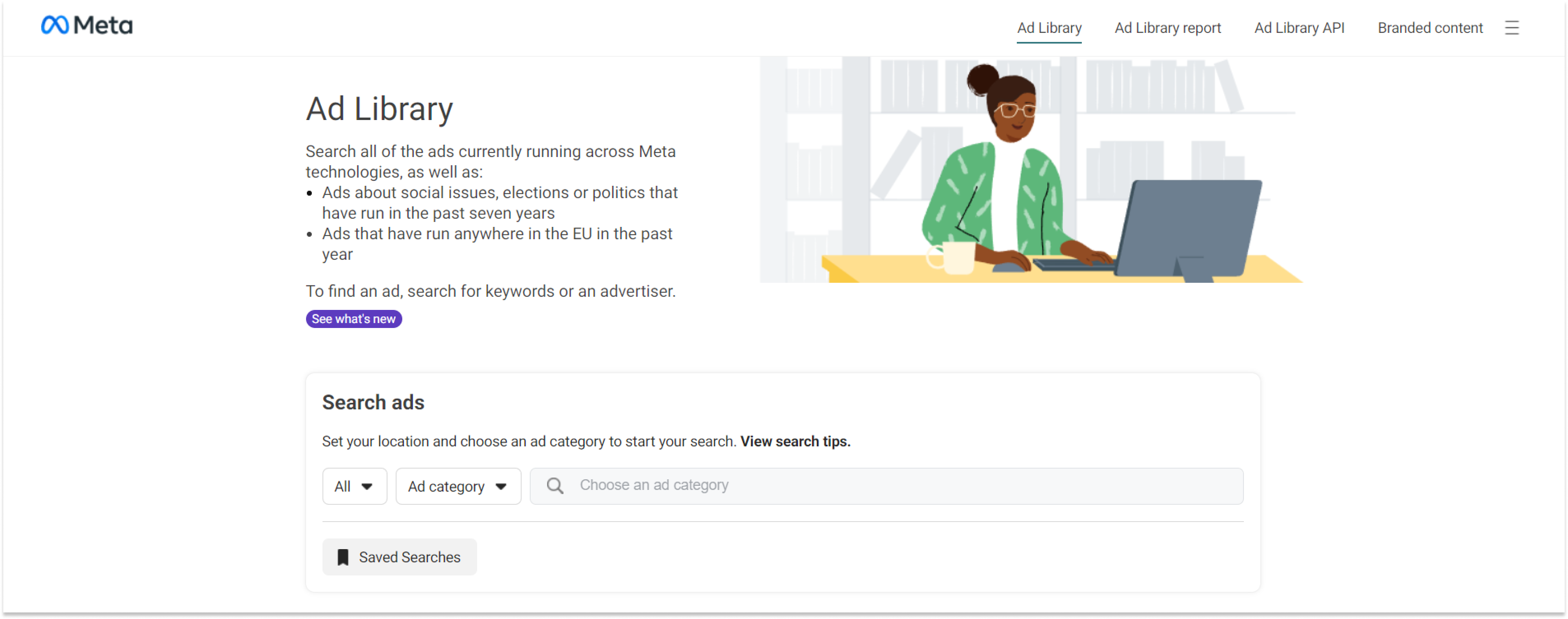 Meta Ad Library's landing page