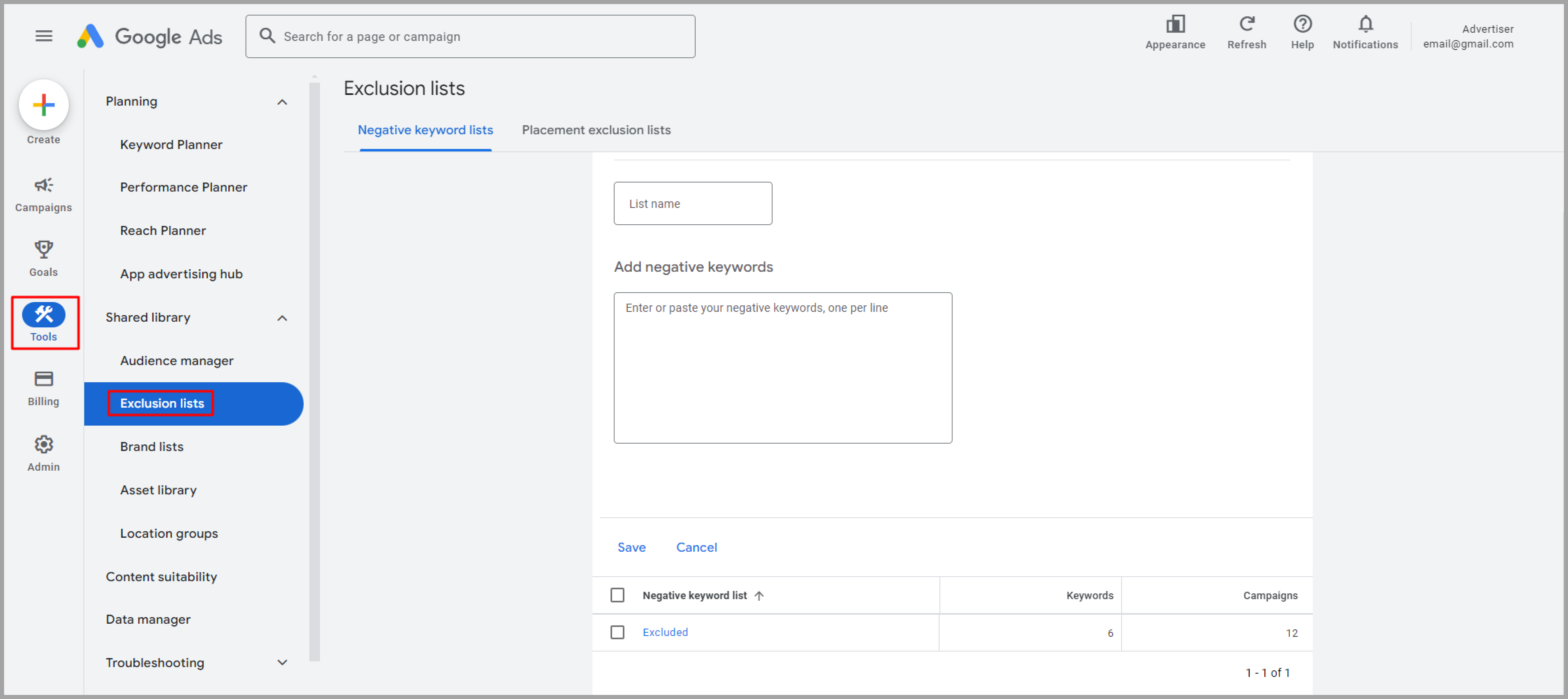 How to create a negative keyword list for Google ads