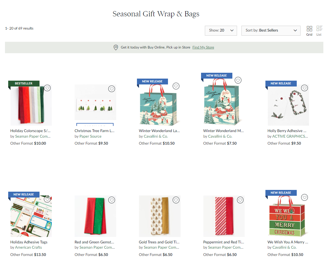 Barnes & Noble’s seasonal gift wraps and bags