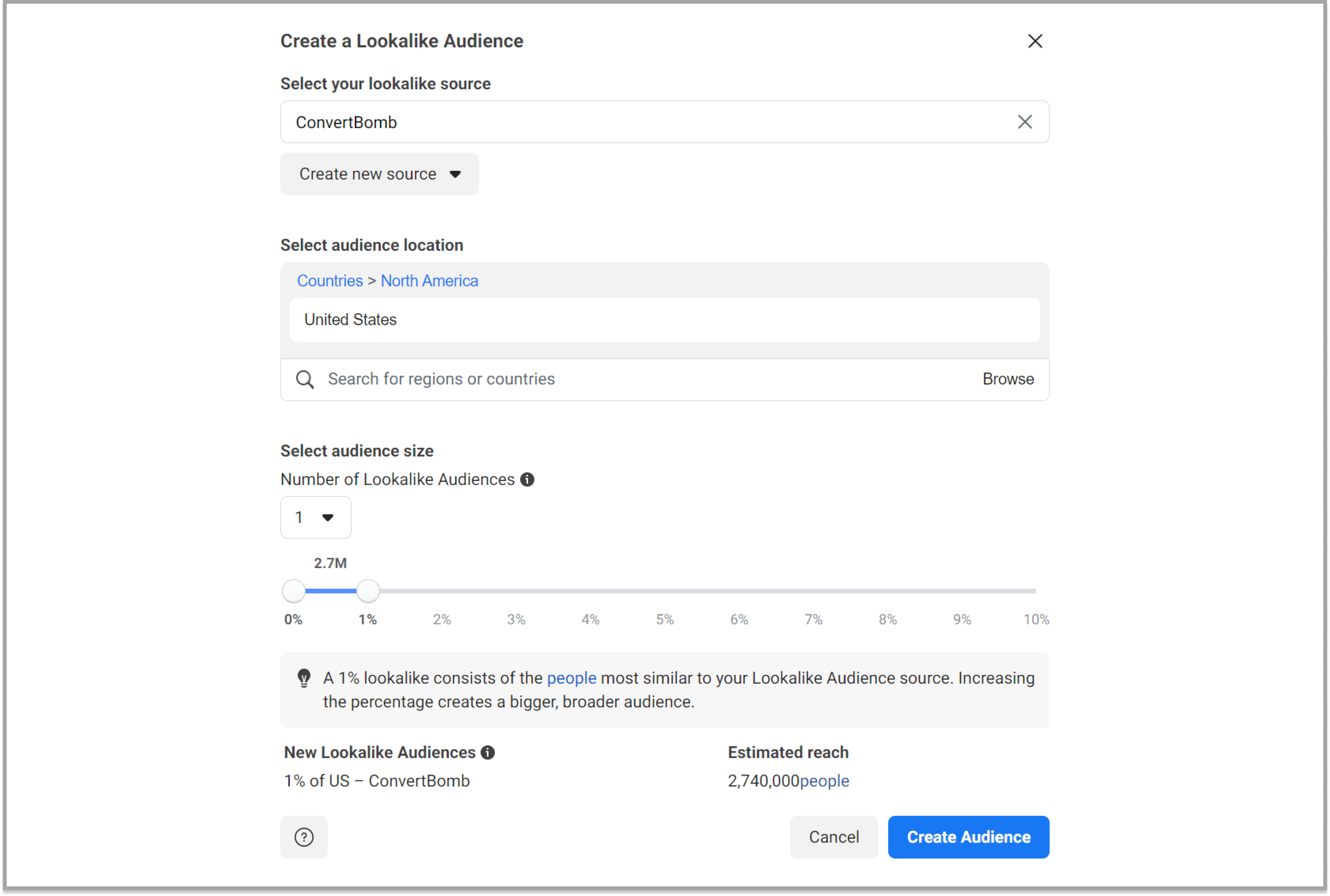 Creating lookalike audiences in Facebook Ads Manager