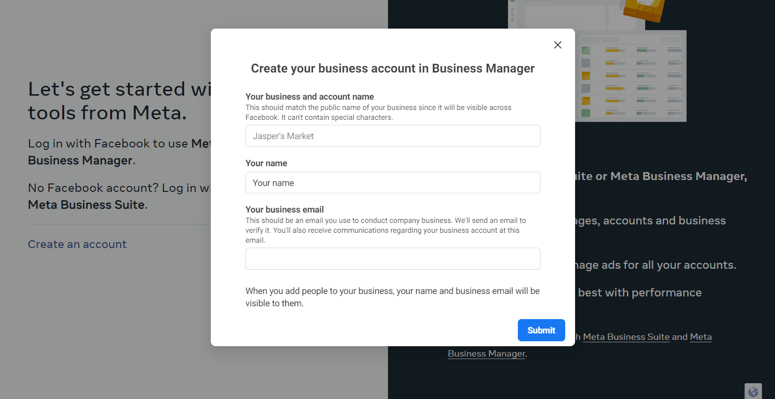 Meta Business Manager account creation 