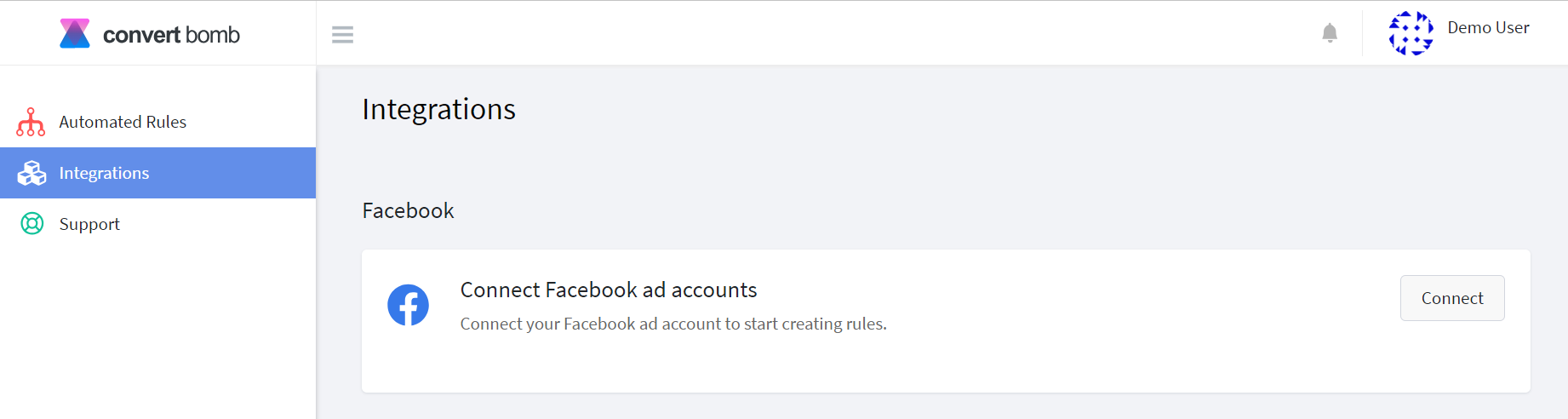 integrate your Facebook Ad account on ConvertBomb