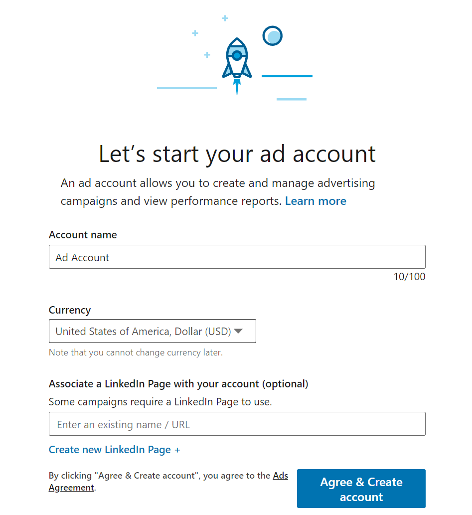 start your LinkedIn ad account