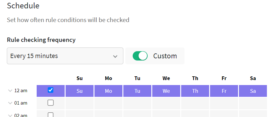 set up when the rule will be checked