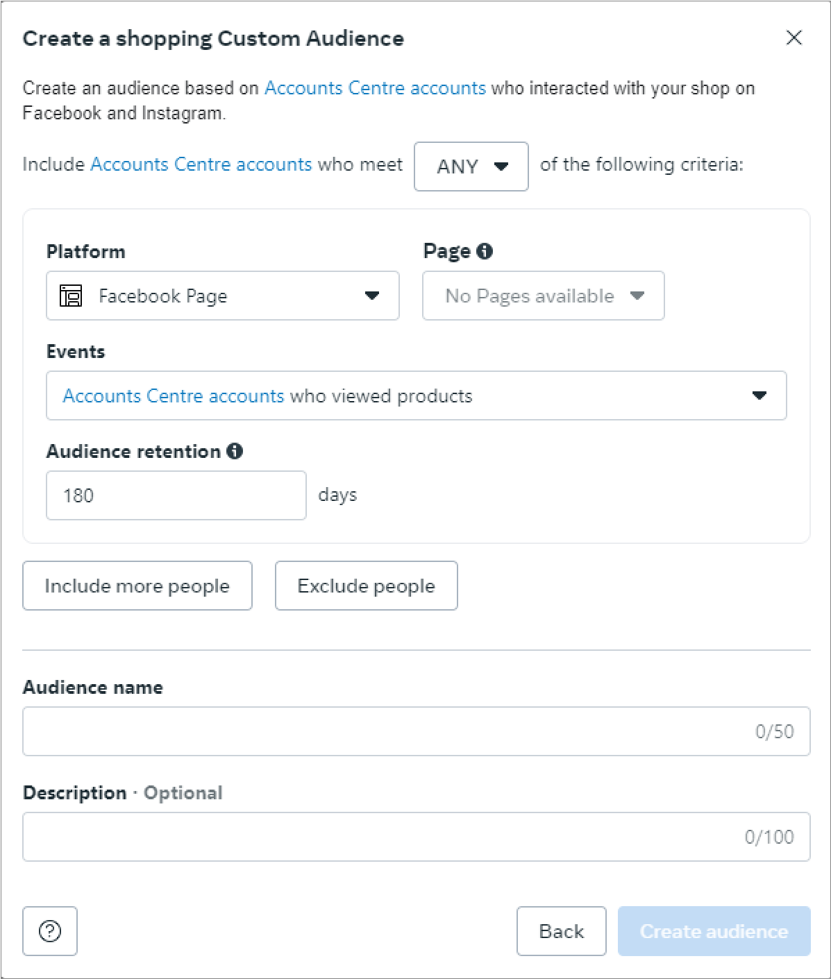 Creating a shopping Custom Audience on Facebook