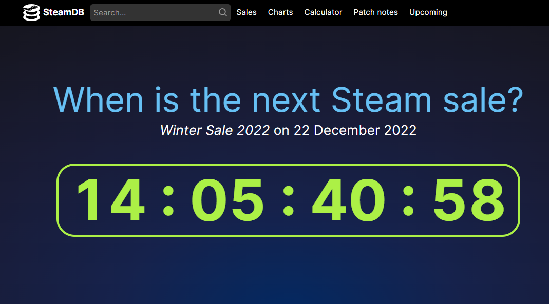 a banner with a countdown timer till the Christmas sale on the Steam’s website