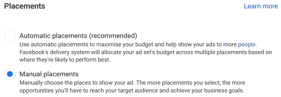 facebook ad placement options