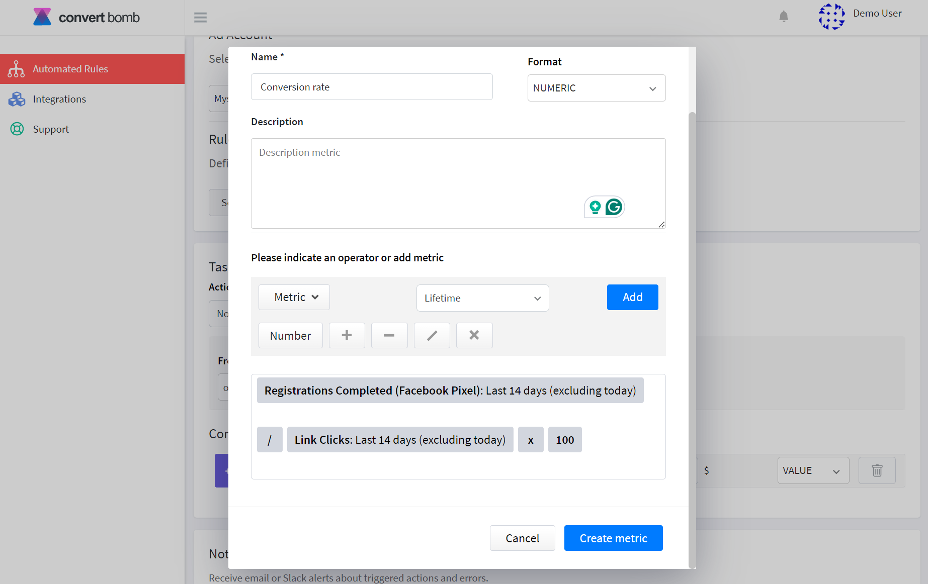 how to create a custom metric