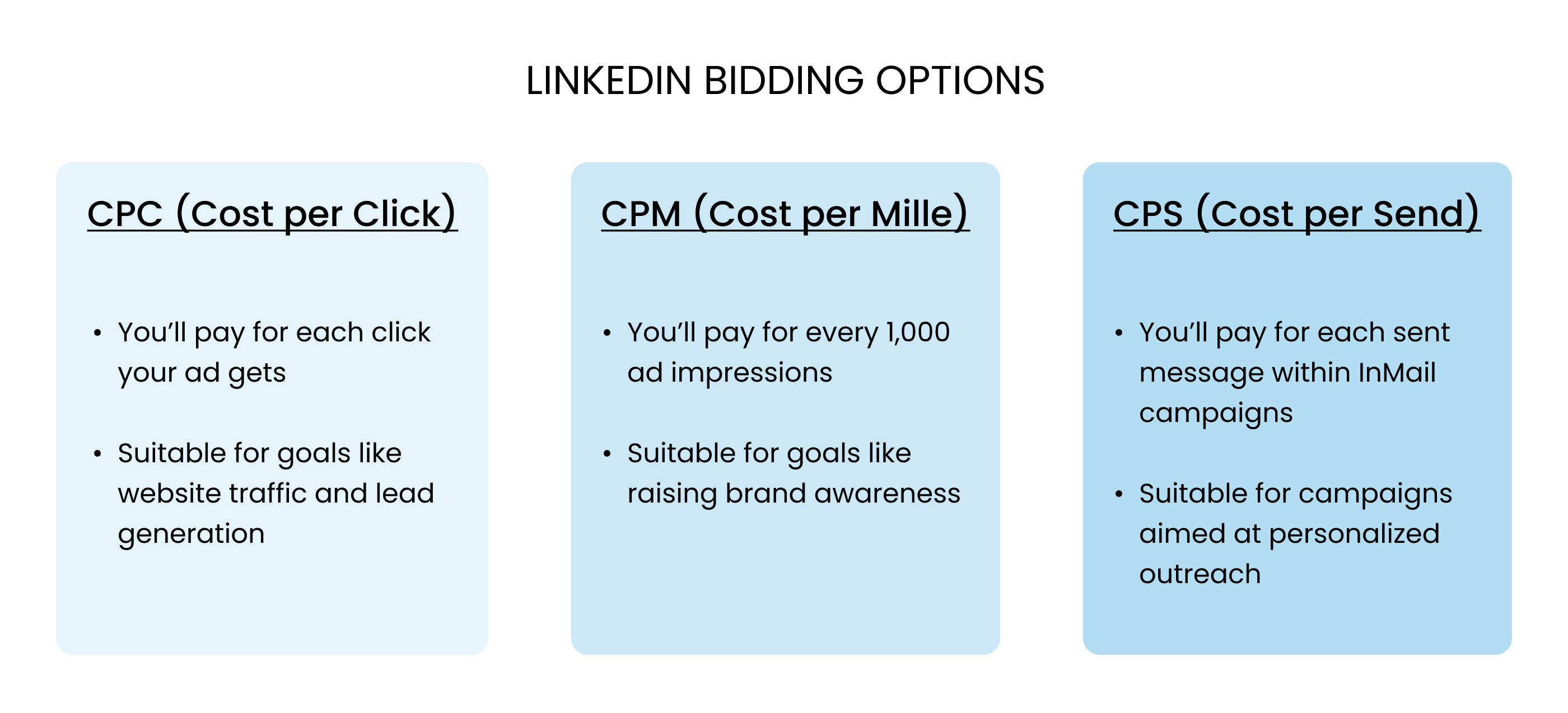 The main bidding options on LinkedIn