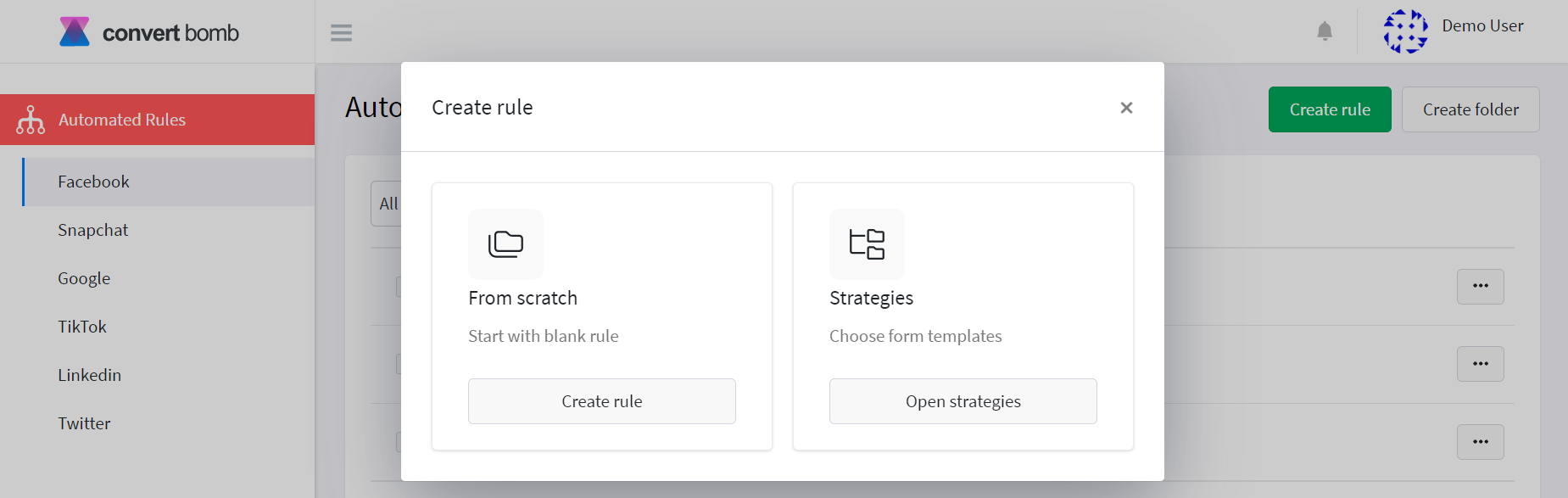 create an automated rule from scratch or use a predefined strategy