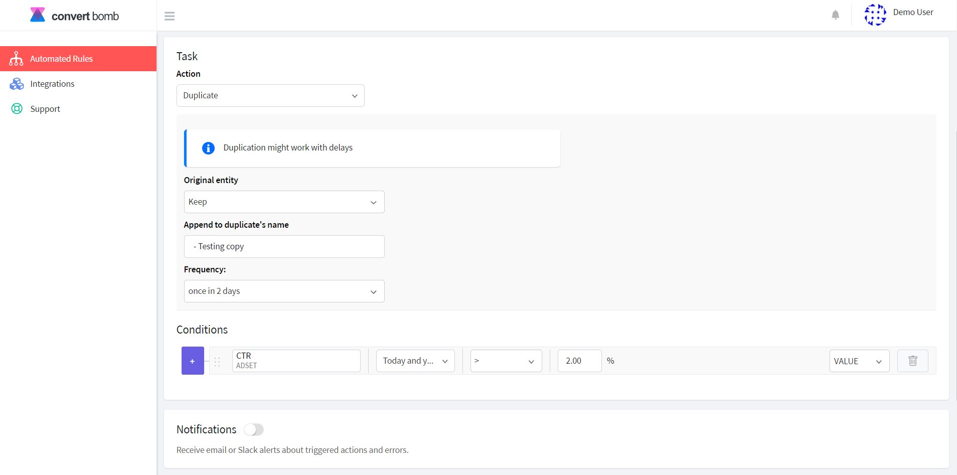 An image showing how to create an automated rule for duplicating ad sets