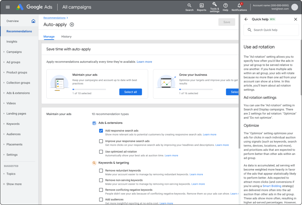 Auto-Apply recommendations on Google ads 