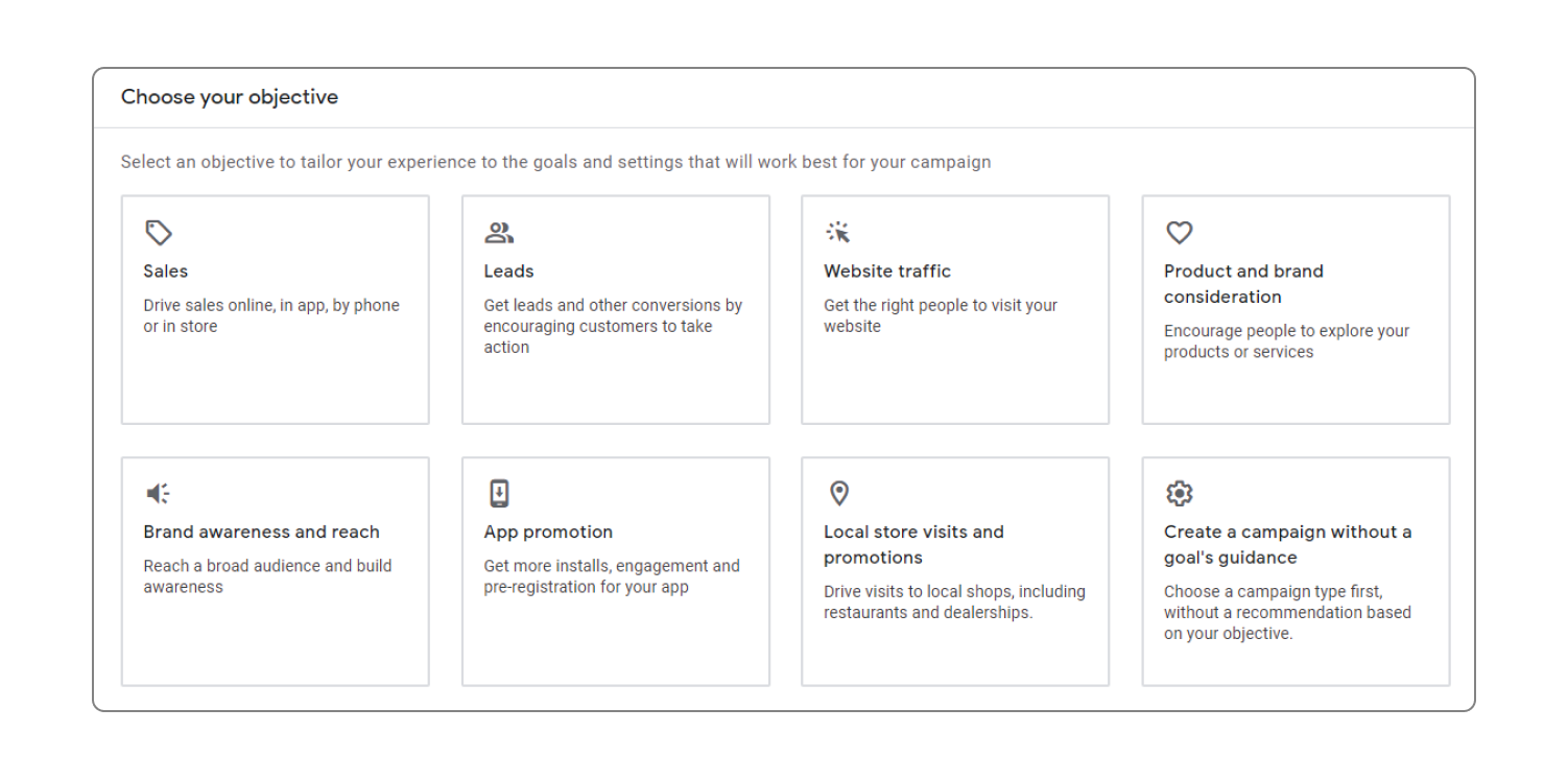 Google campaign objectives