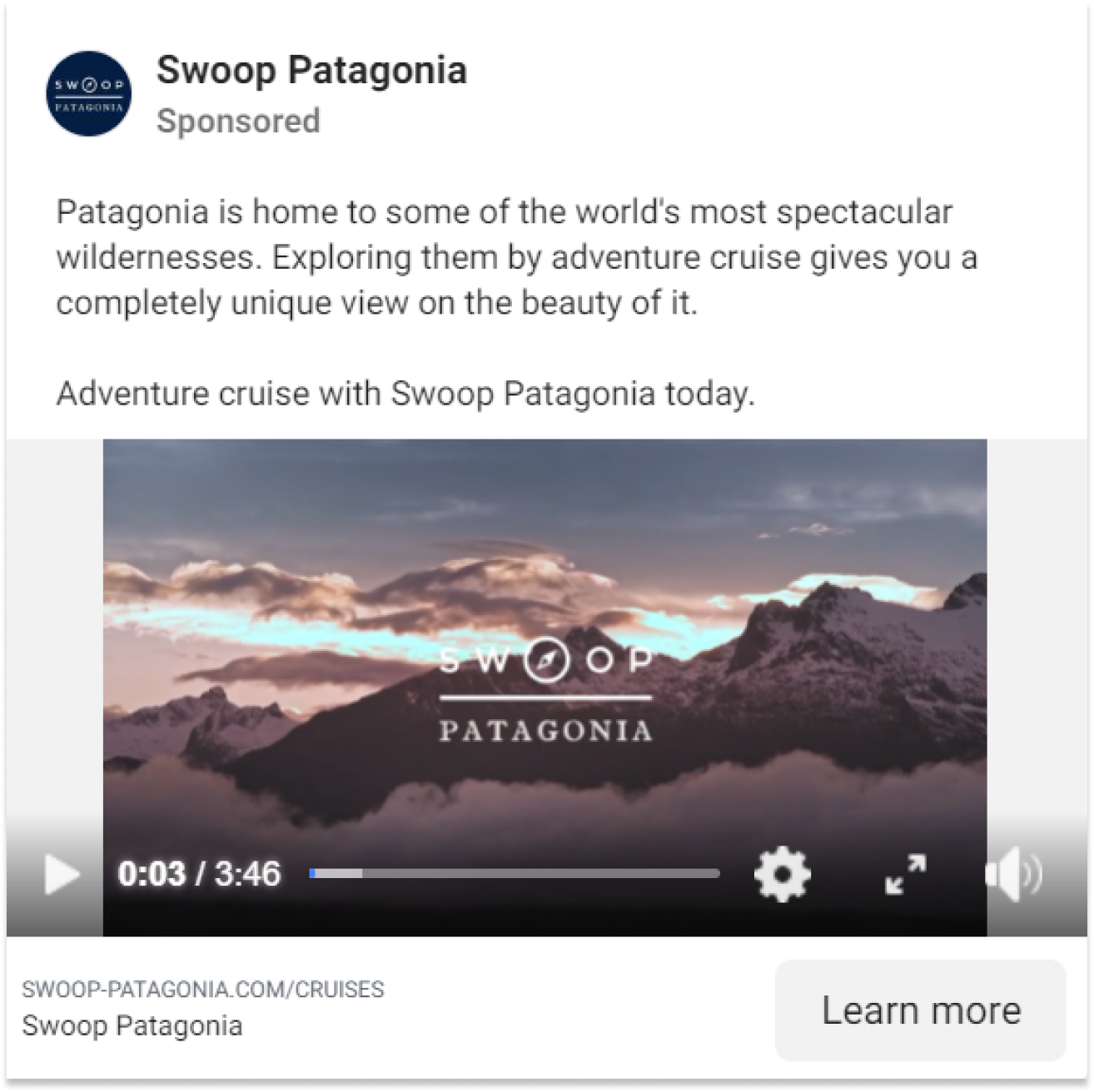 Swoop Patagonia's Facebook video ad