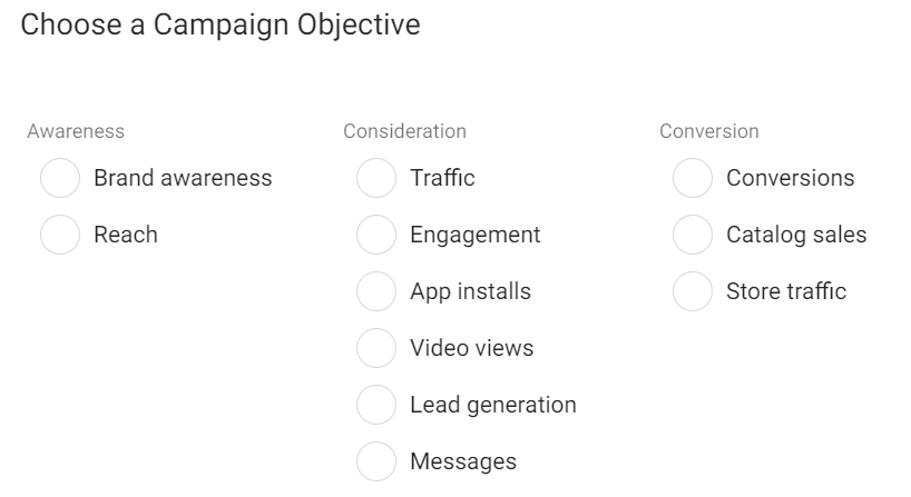 facebook ads campaign objectives