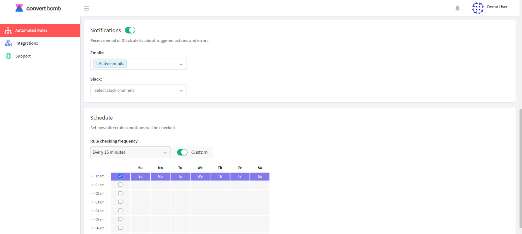 Selecting a schedule for a Facebook automated rule 